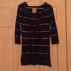 Hollister Hooded Navy/White Tie-dye Lace-up Shirt